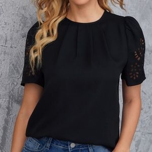 Boho Black Puff Sleeve Work Office Top